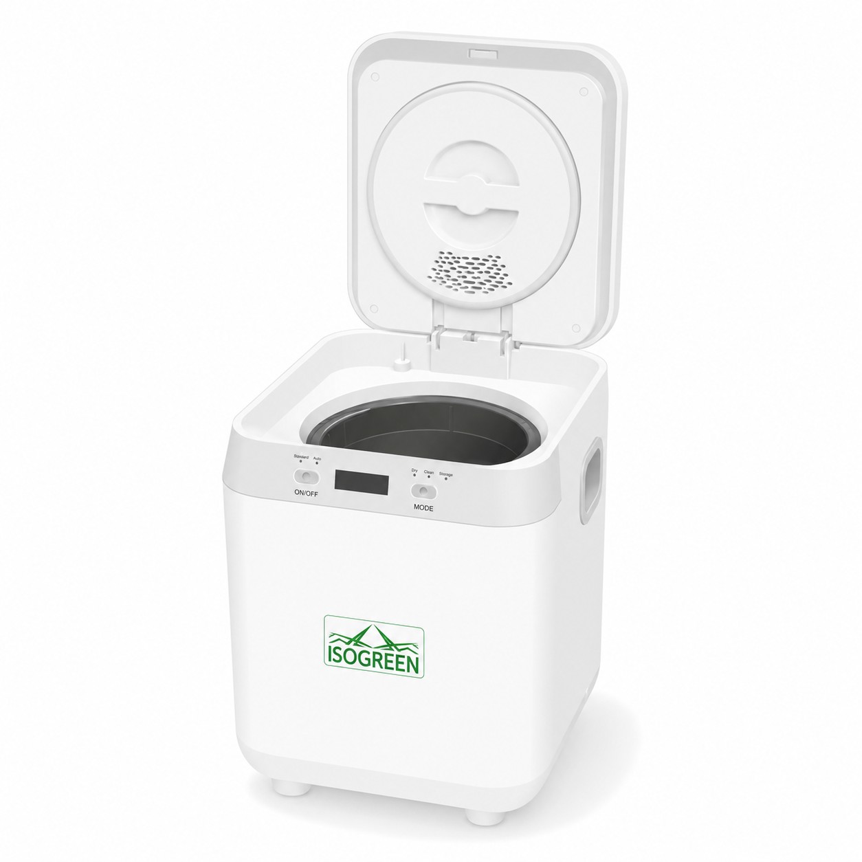 Isogreen Iso Home com a tampa aberta, mostrando a vedação e o compartimento